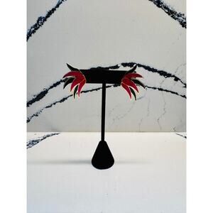 Vintage Red Black Enamel Statement Clip Earrings